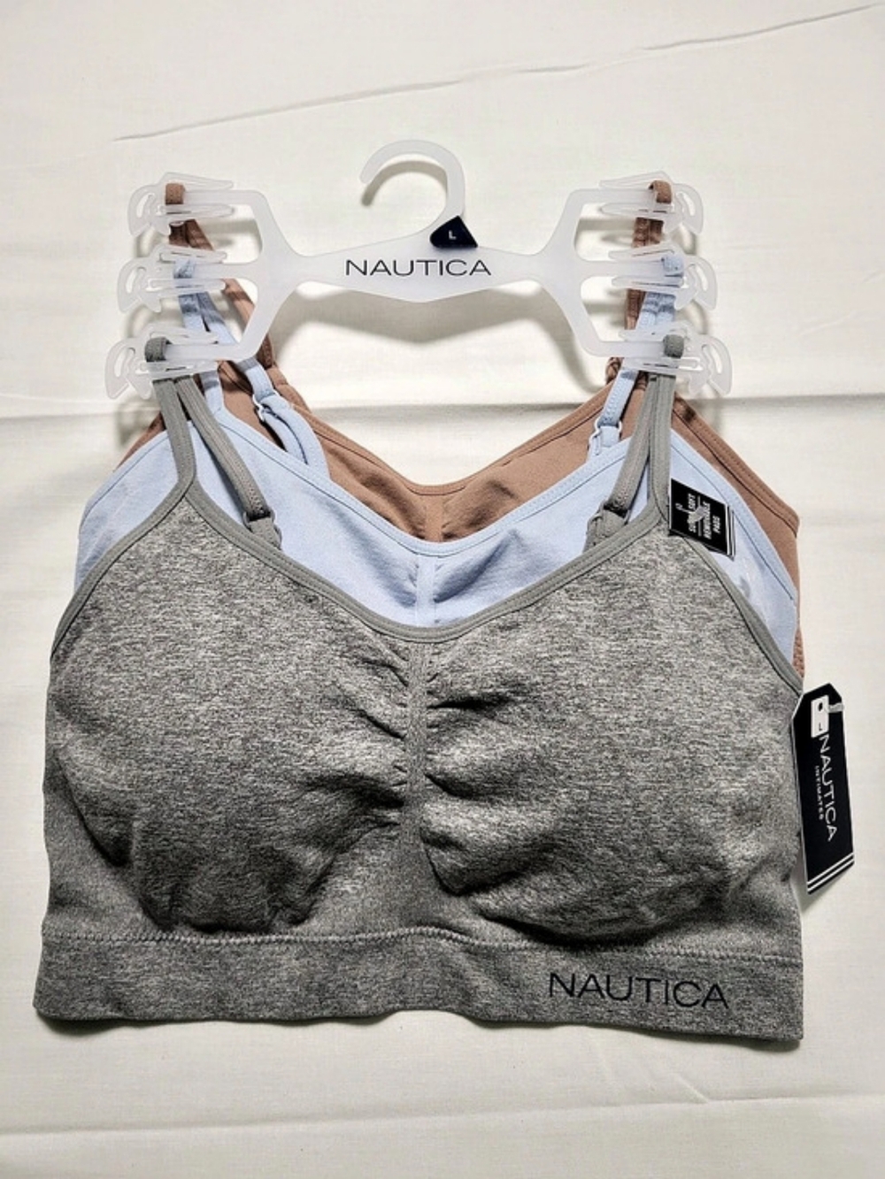 Nautica Seamless Bralette 3-Pack Sports Bras Gray & Blue